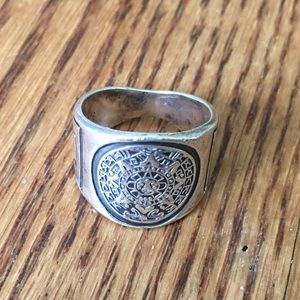 Silver Boho Aztec Calendar Ring